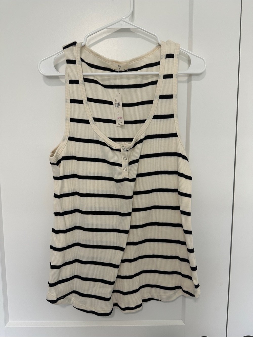 Anthropologie Cream and Black Striped Ribbed Henley Tank